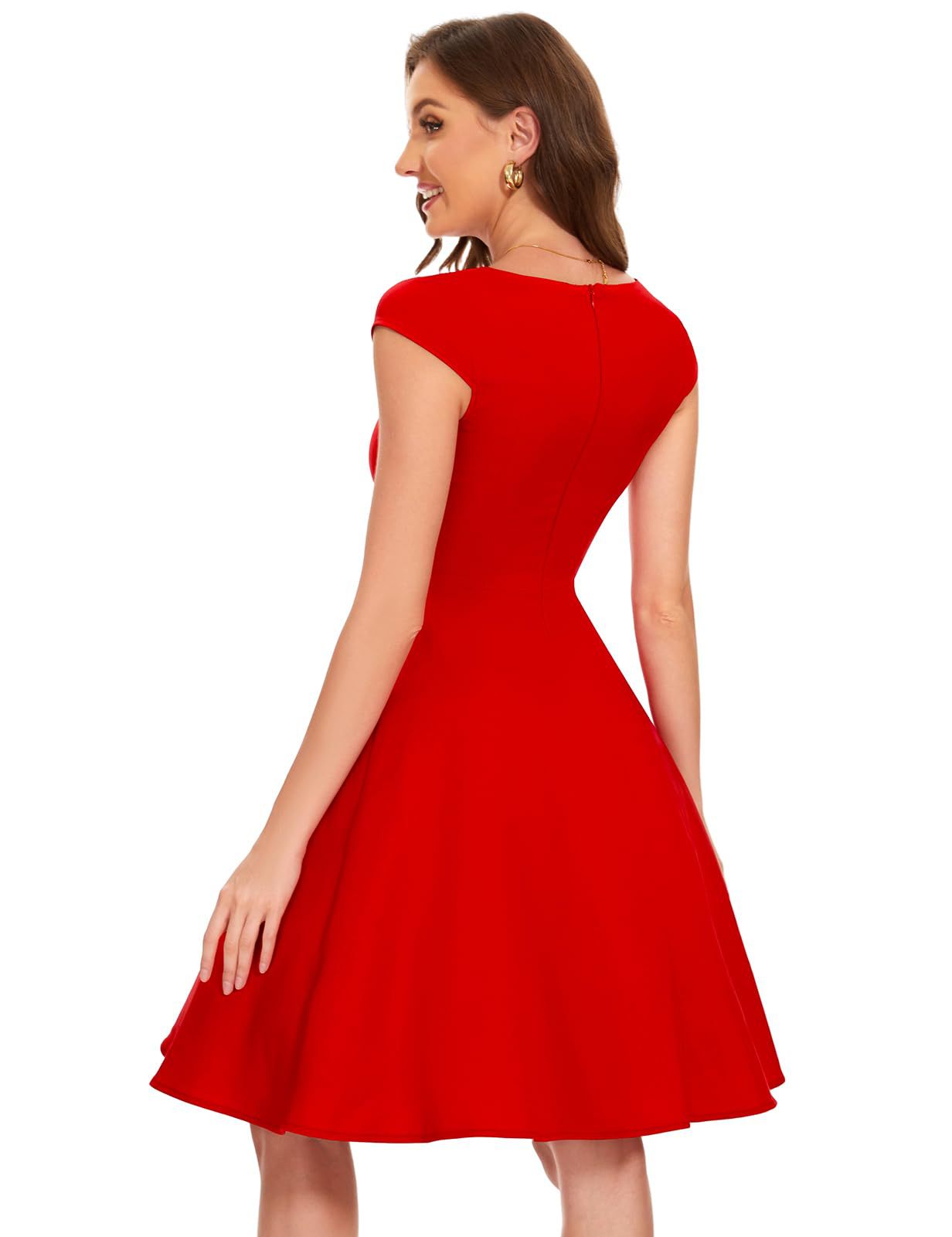 Retro Women's V-neck Half Sleeve Waist Dress