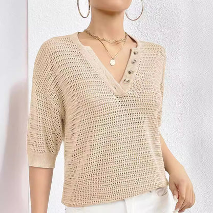 Knit Tops - V-neck Hollow Knitwear Women's Clothing