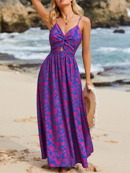 A-Line Dresses - Knotted V-neck Long Dress Women