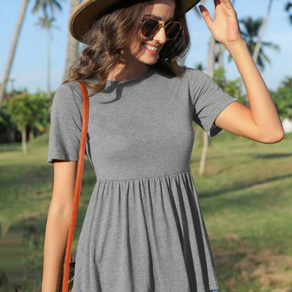 Blouses - Women's Short Sleeve T-shirt With Ruffled Bottom In Dark Blue