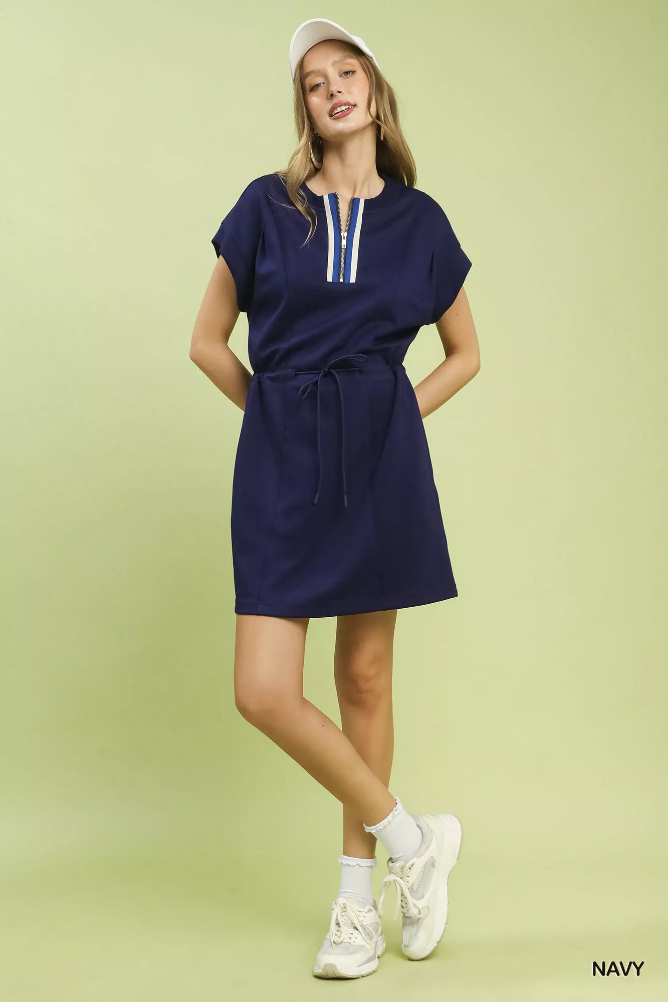  - Umgee Knit Zip Front Drawstring Dress