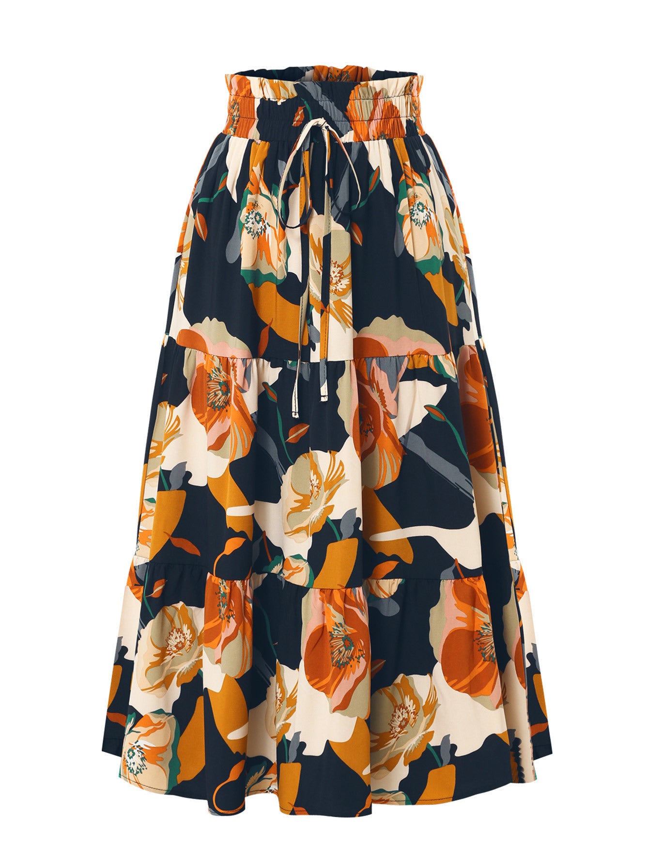 Skirts - Women's Pleated Floral Print Elastic Waist Skirt