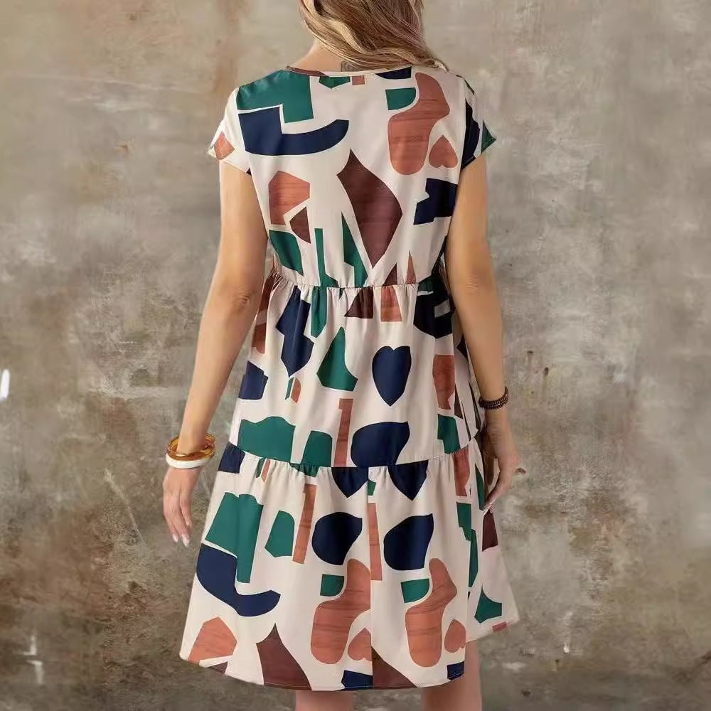 A-Line Dresses - Women's Casual Abstract Geo Print Dress - Perfect for Summer!