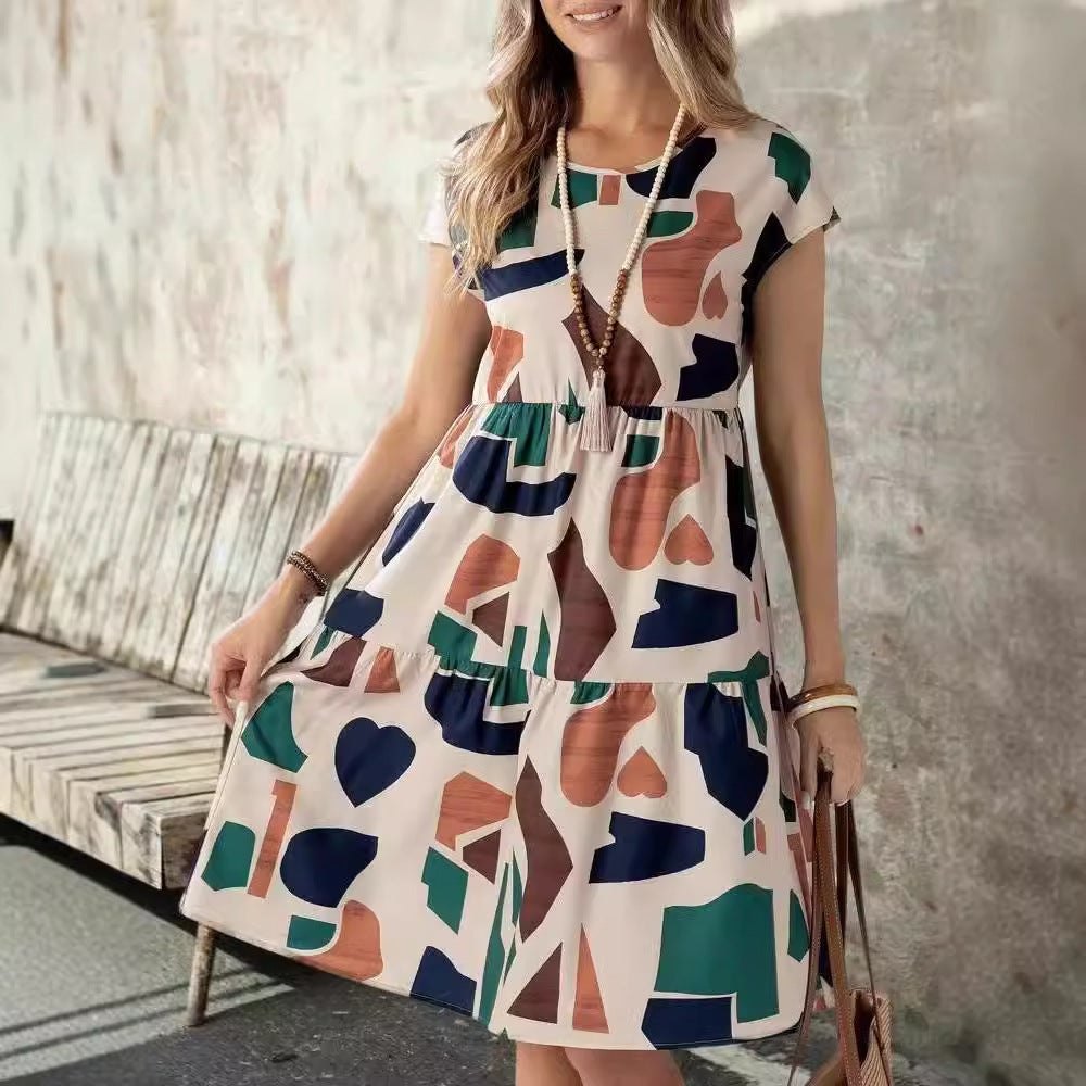 A-Line Dresses - Women's Casual Abstract Geo Print Dress - Perfect for Summer!
