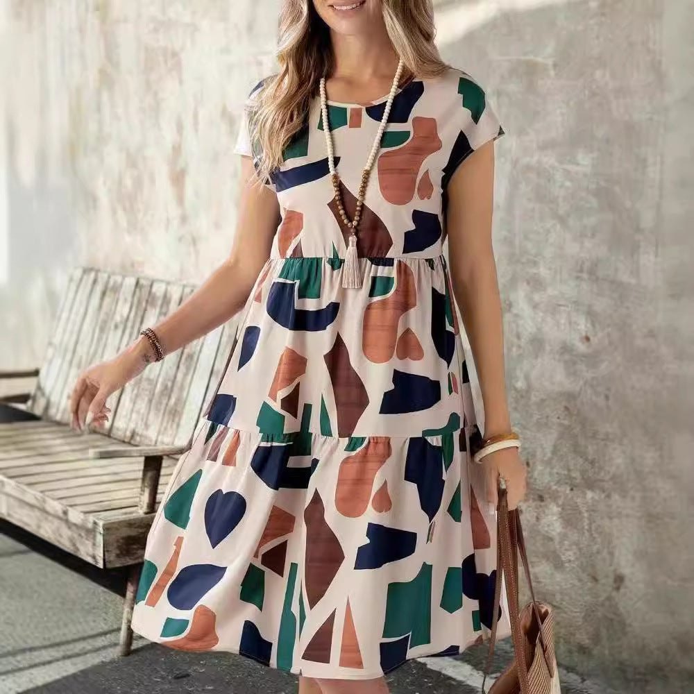 A-Line Dresses - Women's Casual Abstract Geo Print Dress - Perfect for Summer!
