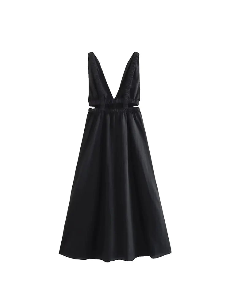 A-Line Dresses - Casual A-Line Dress with Side Cutouts and Smocked Straps