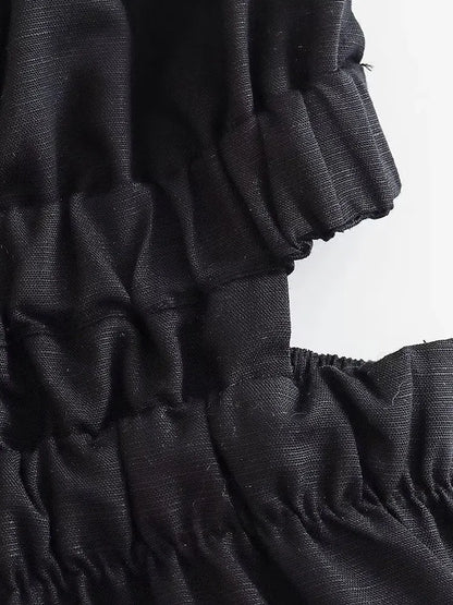 A-Line Dresses - Casual A-Line Dress with Side Cutouts and Smocked Straps