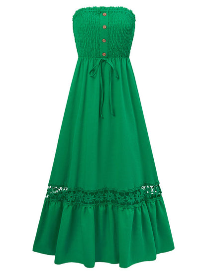 A-Line Dresses- Women's Smocked Bodice A-Line Tube Dress in Solids- - Pekosa Women Fashion