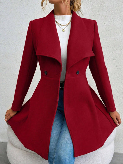 Trench Coats - Coats Winter Solid Color Long Sleeve Lapel Button-Up Work Coats New Year Red Valentine's Day Gift Outerwears