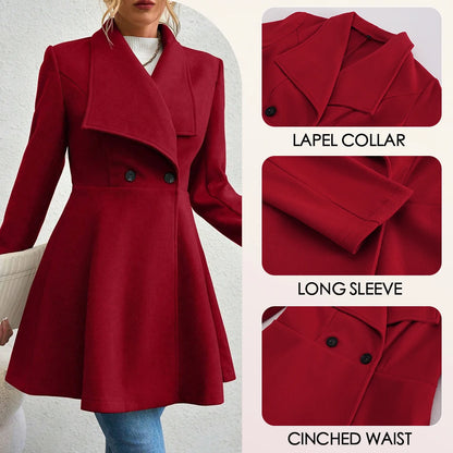 Trench Coats - Coats Winter Solid Color Long Sleeve Lapel Button-Up Work Coats New Year Red Valentine's Day Gift Outerwears