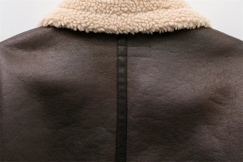 Aviator Jackets- Women Faux Leather Aviator Jacket with Sherpa Lining- - Pekosa Women Fashion