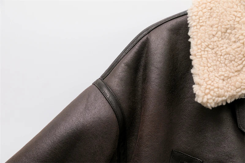 Aviator Jackets- Women Faux Leather Aviator Jacket with Sherpa Lining- - Pekosa Women Fashion