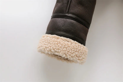 Aviator Jackets- Women Faux Leather Aviator Jacket with Sherpa Lining- - Pekosa Women Fashion