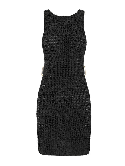 Beach Dresses - Beach Knit Cover-Up Dress with Cutouts