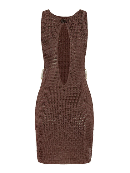 Beach Dresses - Beach Knit Cover-Up Dress with Cutouts