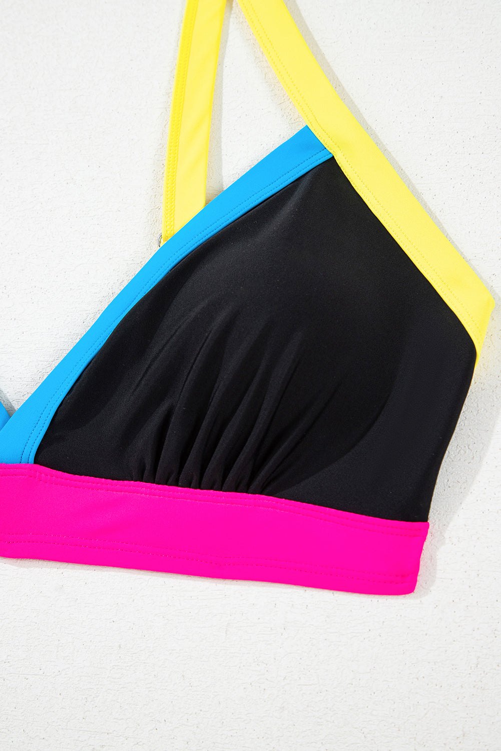 Bikinis - High-Waist Color Block Bikini for Tropical Getaways