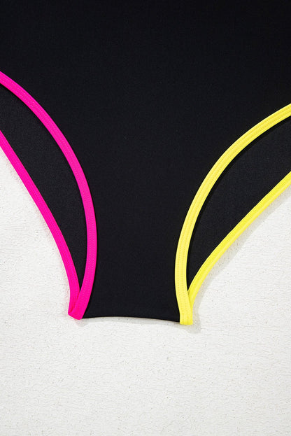 Bikinis - High-Waist Color Block Bikini for Tropical Getaways