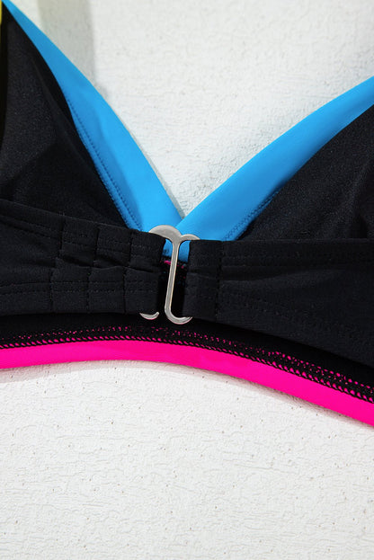 Bikinis - High-Waist Color Block Bikini for Tropical Getaways