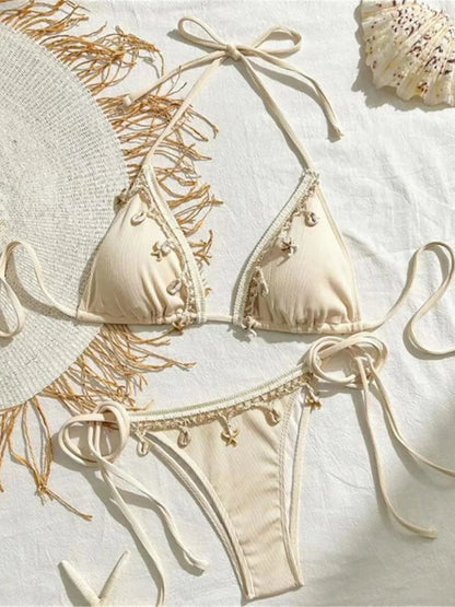 Bikinis - Women’s String Bikini with Decorative Sea Motifs