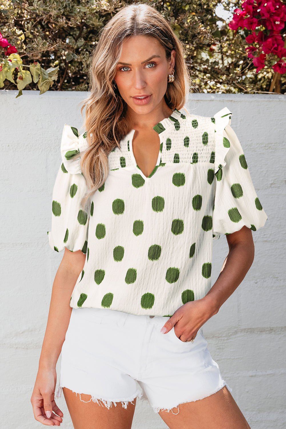 Blouses & Shirts - Casual Polka Dot Top for Everyday Wear