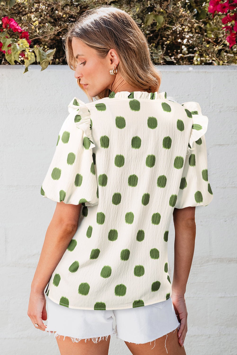 Blouses & Shirts - Casual Polka Dot Top for Everyday Wear