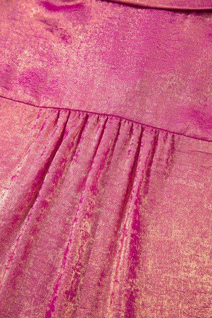 Blouses & Shirts - Women's Pink Sparkly Casual Buttoned Blouse for Festive Occasions