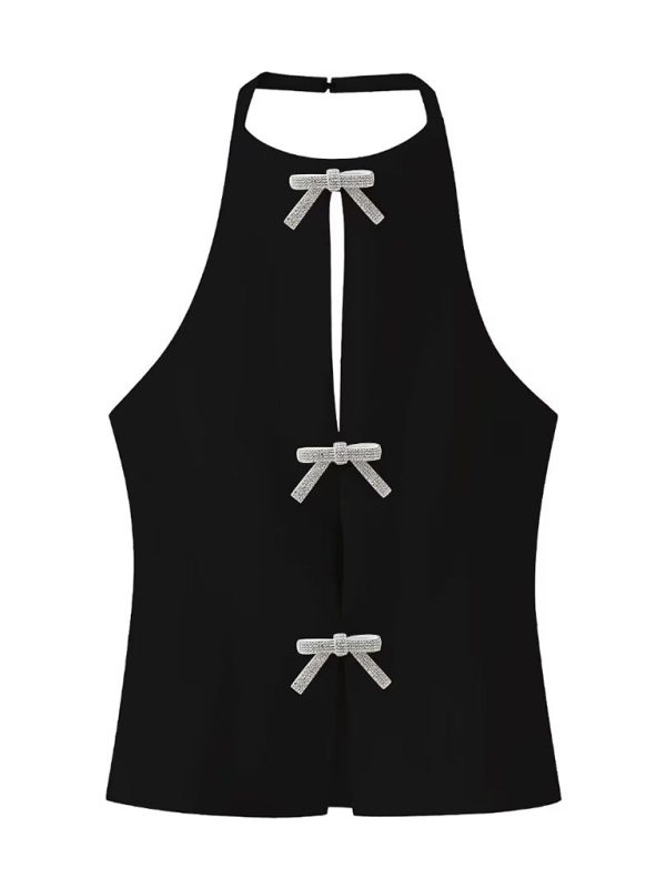 Bow-tiful ärmellose Bluse mit Schleife und Schnürung – modisches Top für Damen 