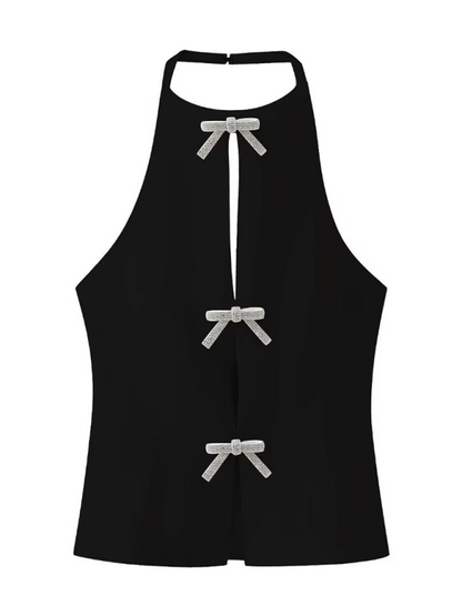 Bow-tiful ärmellose Bluse mit Schleife und Schnürung – modisches Top für Damen 