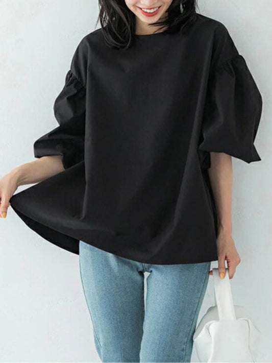 Lockere Vintage-Bluse mit Ballonärmeln aus Baumwolle