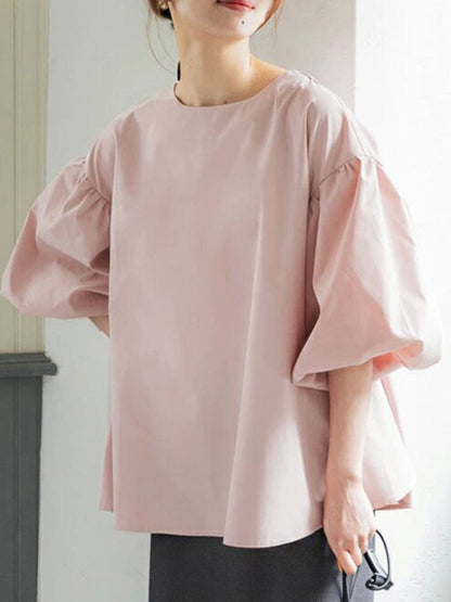 Lockere Vintage-Bluse mit Ballonärmeln aus Baumwolle
