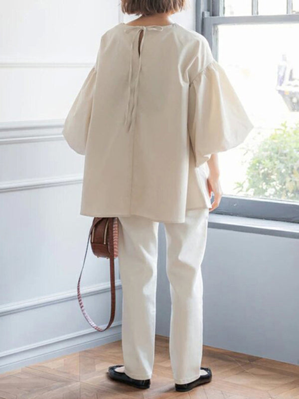 Lockere Vintage-Bluse mit Ballonärmeln aus Baumwolle
