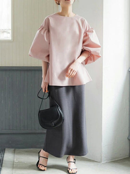 Lockere Vintage-Bluse mit Ballonärmeln aus Baumwolle