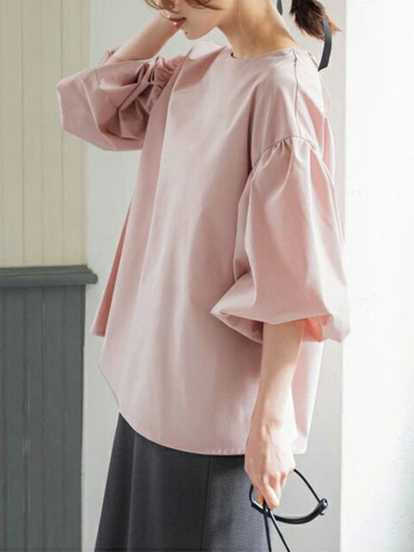 Lockere Vintage-Bluse mit Ballonärmeln aus Baumwolle