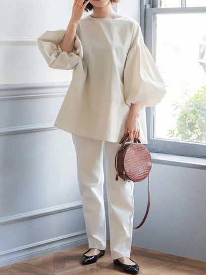 Lockere Vintage-Bluse mit Ballonärmeln aus Baumwolle