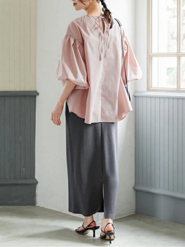 Lockere Vintage-Bluse mit Ballonärmeln aus Baumwolle