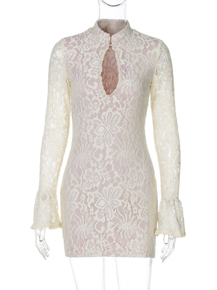 Bodycon Mini Dresses - Floral Lace Teardrop Mini Dress