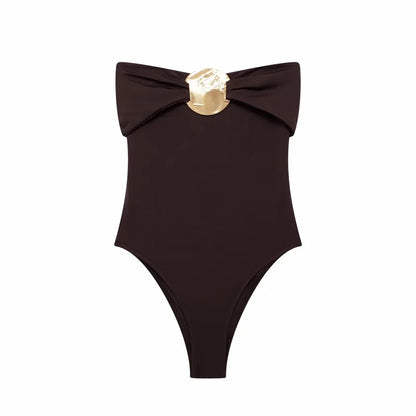 Bodysuits - Strapless Bodysuit with Golden Centerpiece