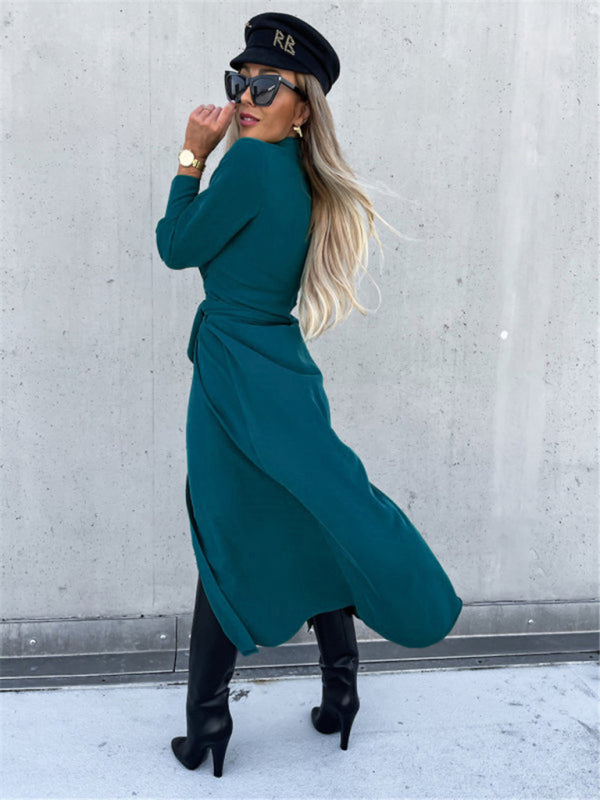 Business Dresses - Taupe Shirt Dress for Professional and Casual Wear