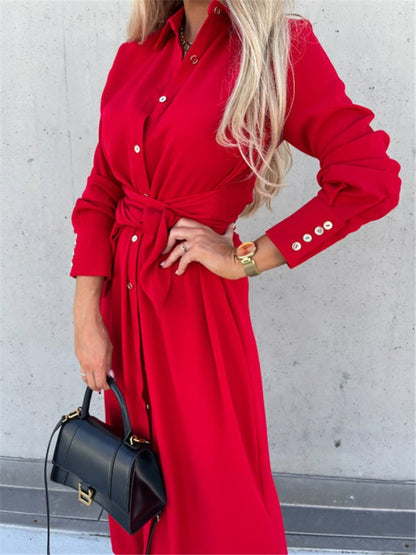 Business Dresses - Taupe Shirt Dress for Professional and Casual Wear
