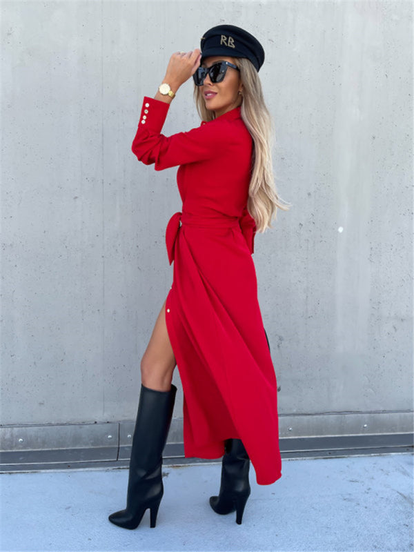 Business Dresses - Taupe Shirt Dress for Professional and Casual Wear