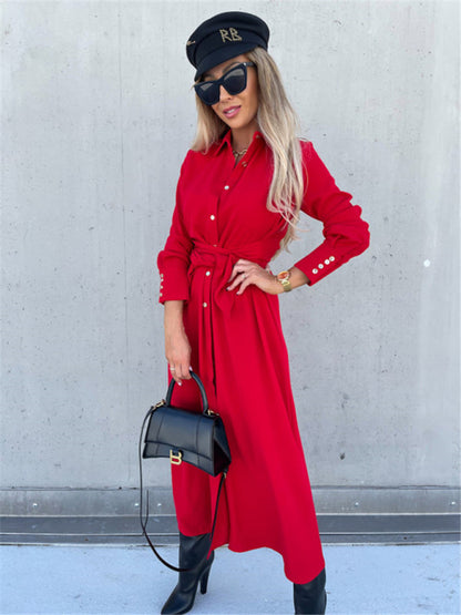 Business Dresses - Taupe Shirt Dress for Professional and Casual Wear