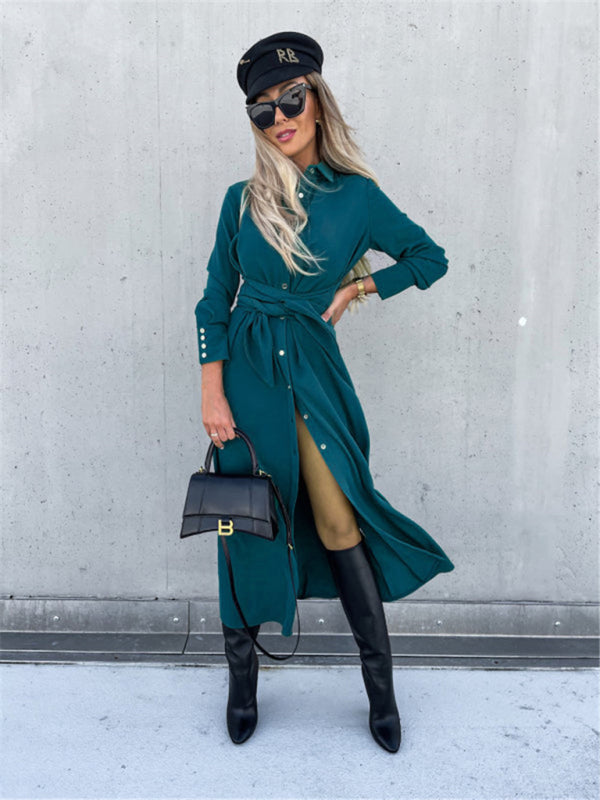 Business Dresses - Taupe Shirt Dress for Professional and Casual Wear