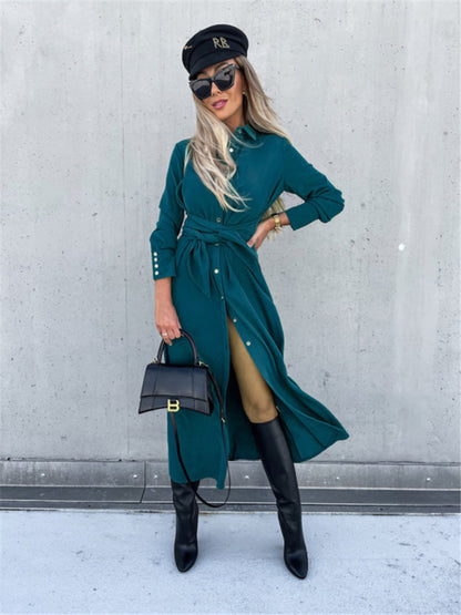 Business Dresses - Taupe Shirt Dress for Professional and Casual Wear