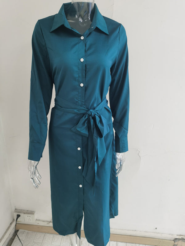 Business Dresses - Taupe Shirt Dress for Professional and Casual Wear