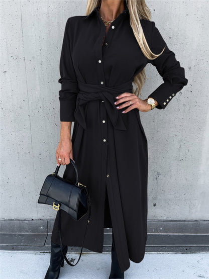 Business Dresses - Taupe Shirt Dress for Professional and Casual Wear