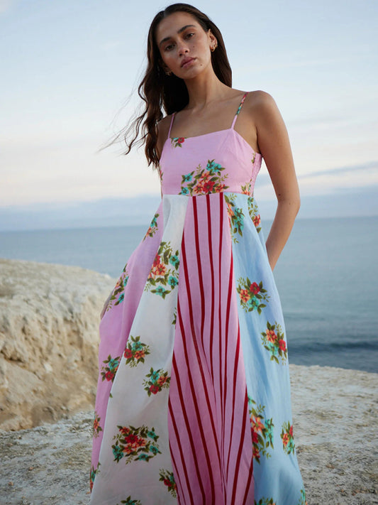 Cami Dress - Floral Striped Dress for Trendy Summer Events