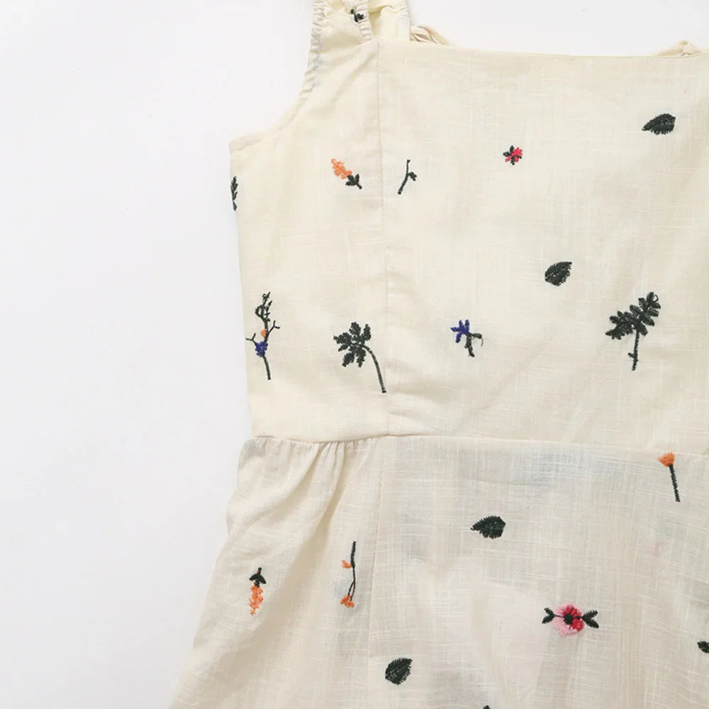 Cami Dresses- Summer Dress with Lace-Up Back and Embroidery- - Pekosa Women Fashion