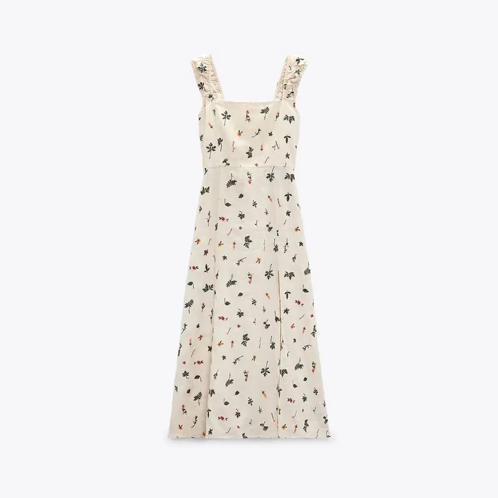 Cami Dresses- Summer Dress with Lace-Up Back and Embroidery- - Pekosa Women Fashion