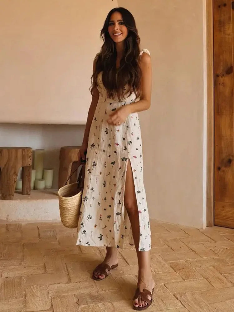 Cami Dresses- Summer Dress with Lace-Up Back and Embroidery- - Pekosa Women Fashion