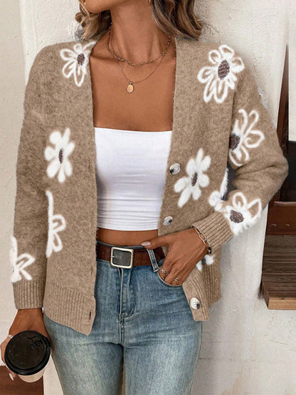Cardigans - Casual Sunflower Knit Cardigan – Young Women's Style